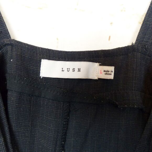 Lush Jumpsuit Womens L Black Textured Rayon Romper Overalls Grunge 90s Preppy - Picture 8 of 10